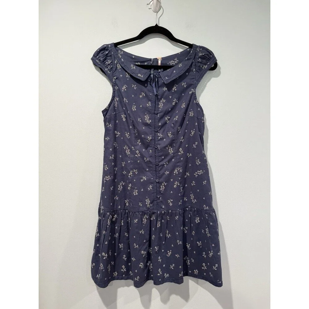 Free People x Revolve Beasley Mini Dress Womens XS Navy Floral Twee Coquette